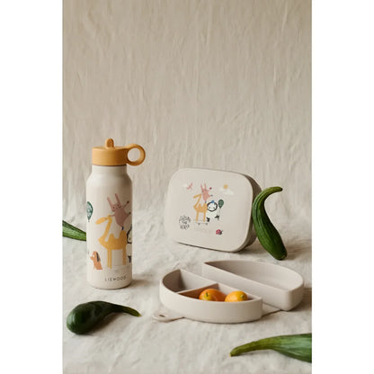 Kinder-Lunch-Set mit Wasserflasche und Lunchbox mit verspielten Tiermotiven
