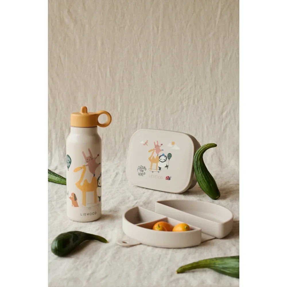 Kinder-Lunch-Set mit Wasserflasche und Lunchbox mit verspielten Tiermotiven