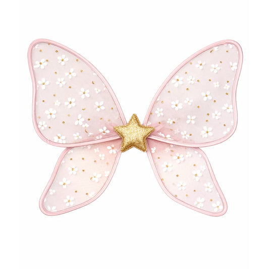 Feenflügel Darcy Blush Petal: Rosa Schmetterlingsflügel mit Blumenmuster, Goldpunkten, Glitzerstern