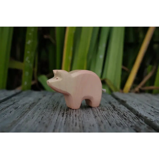 Sanftes hellrosa Holzspielzeug Schwein für Kinder, Produktname Ferkel