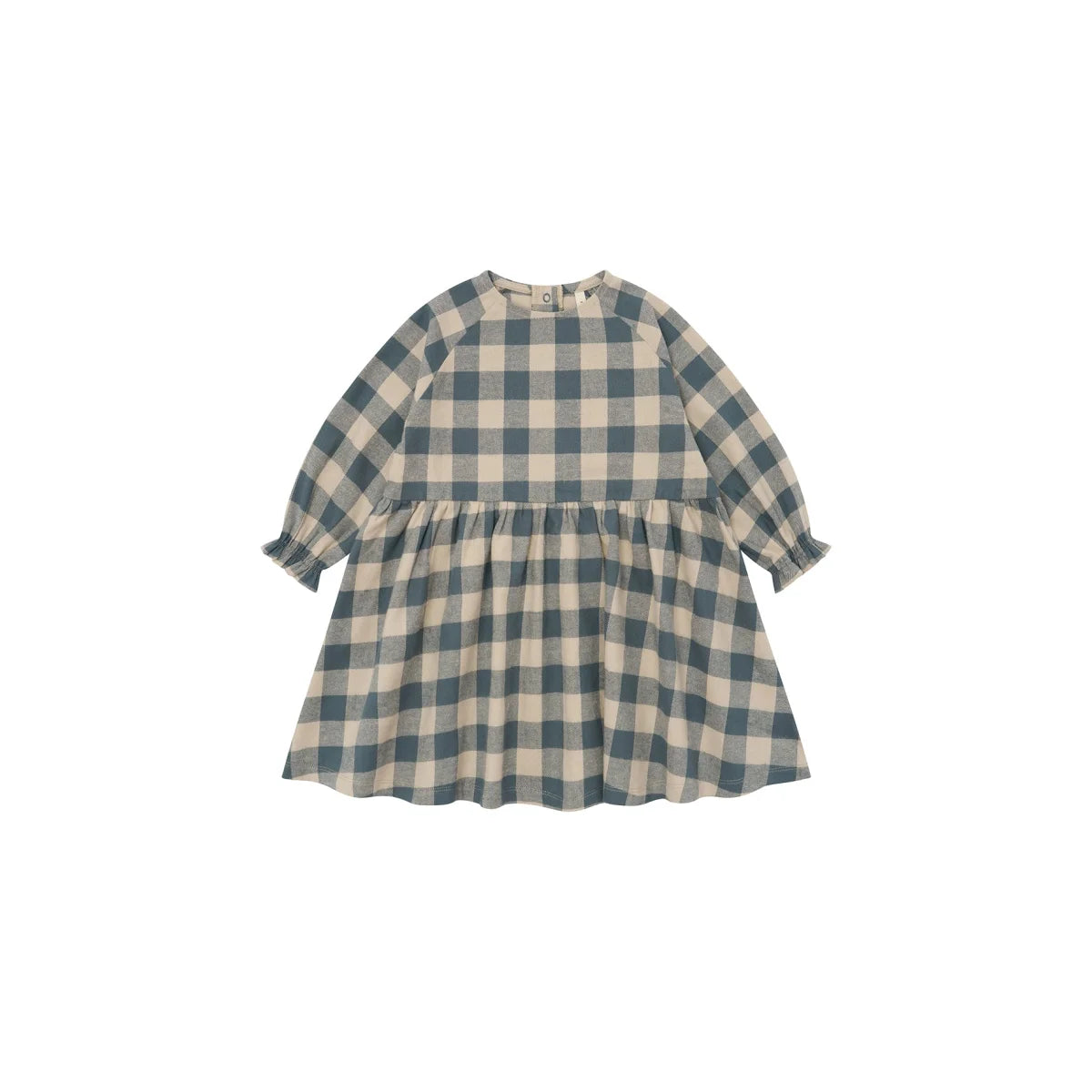 Organic Zoo Field Dress Fog Blue Gingham Detail