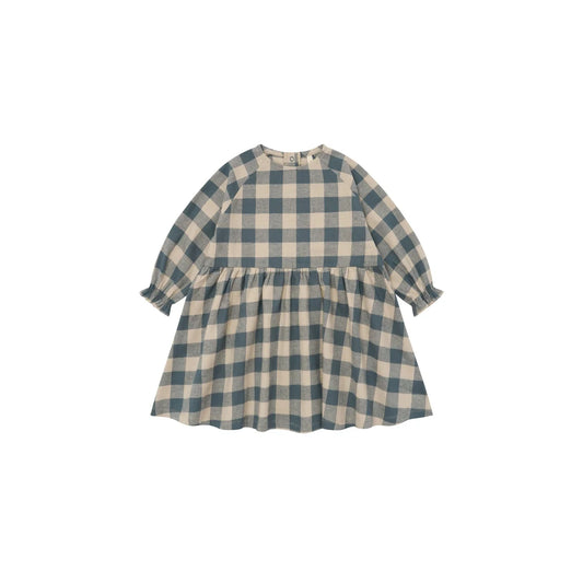 Organic Zoo Field Dress Fog Blue Gingham Detail