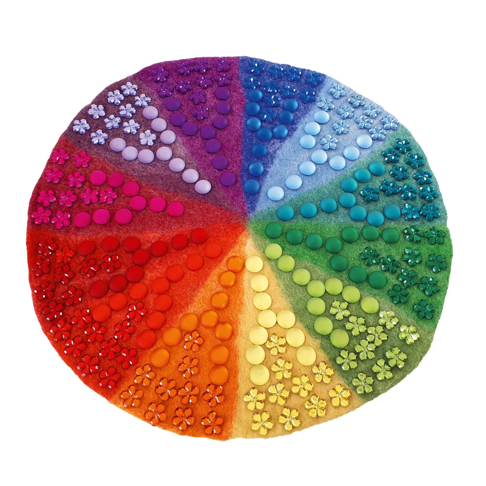 Bunter Filz Colour Circle 50 cm Pop-it Spielzeug mit texturierten Perlen und Blumenakzenten