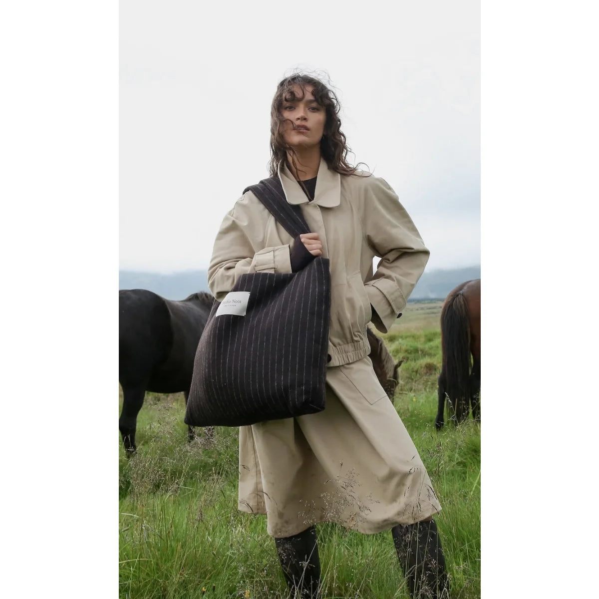 Flannel Chalkstripe Mom Bag Brown