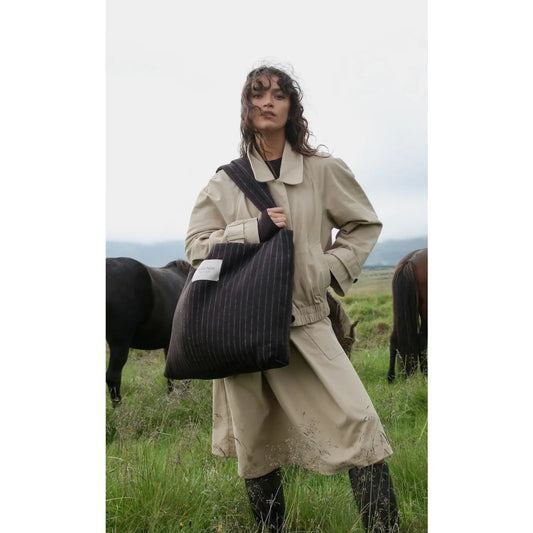 Flannel Chalkstripe Mom Bag Brown