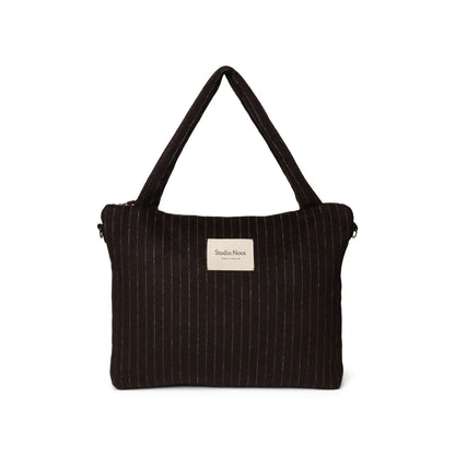 Flannel Chalkstripe Mom Diaper Bag Brown