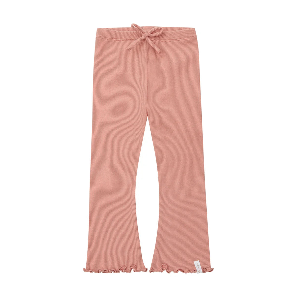 Flared Bio-Baumwoll-Leggings zierkordel vorn, weicher rosa Rippenstrick