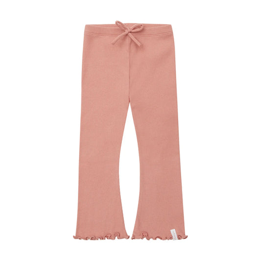Flared Bio-Baumwoll-Leggings zierkordel vorn, weicher rosa Rippenstrick