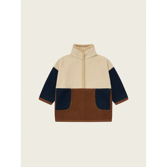 Farbblock-Fleece-Pullover mit hohem Kragen und Fronttaschen, Produktname Fleece Sweater