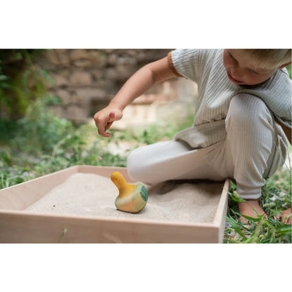 Gelber Gummi-Entenspiegel mit grünen Füßen und Schnabel aus Plastik