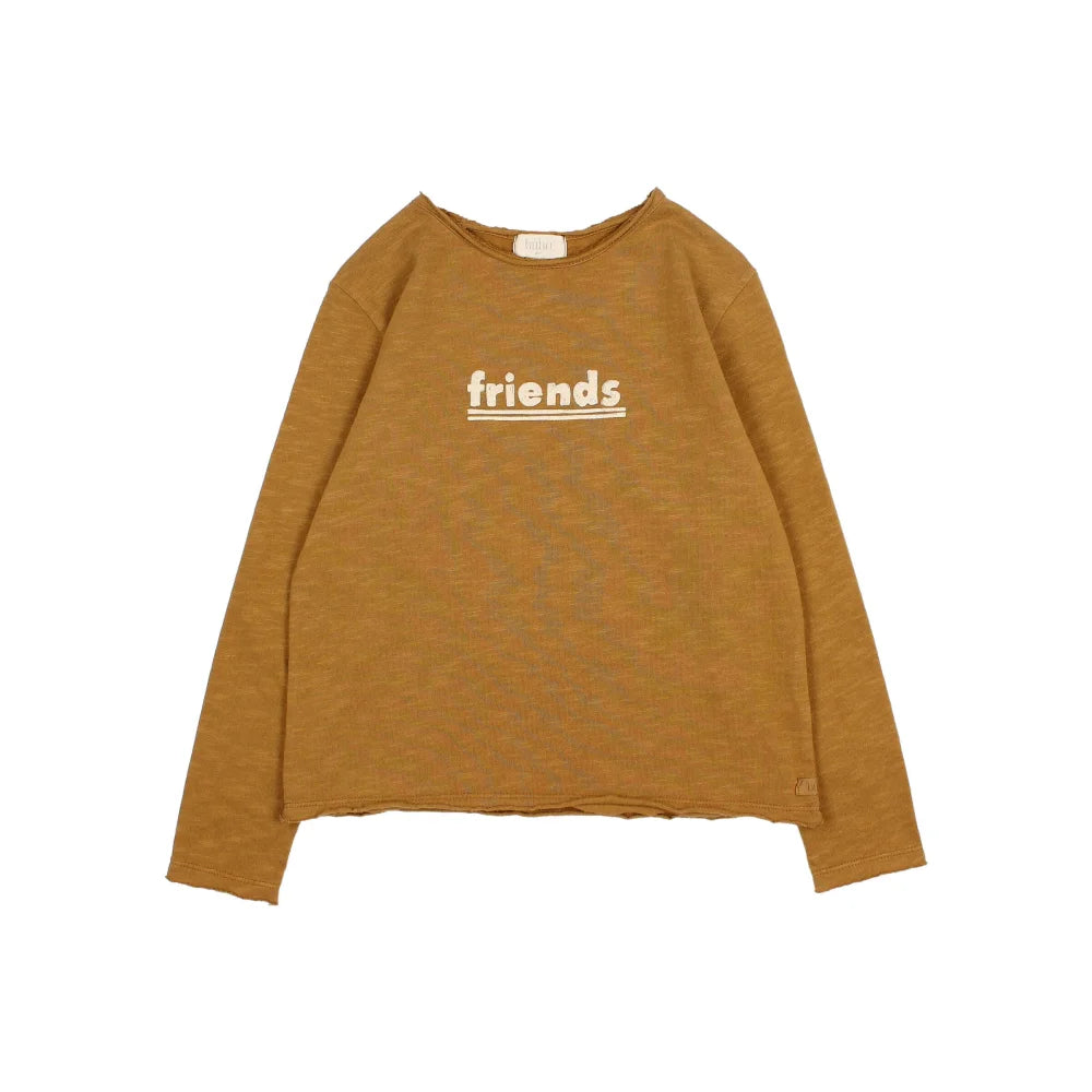 Braunes Langarmshirt mit Friends-Text aus dem Produkt Friends Shirt Ocre