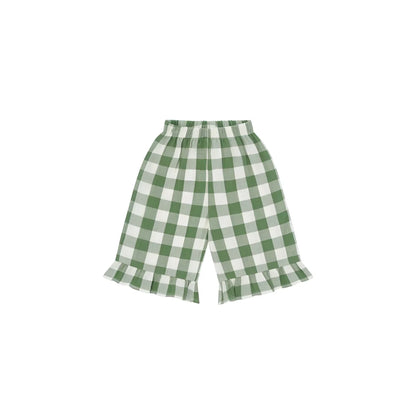 Frill Culottes Dill Gingham: Grün-weiße Karo-Shorts mit Rüschensaum