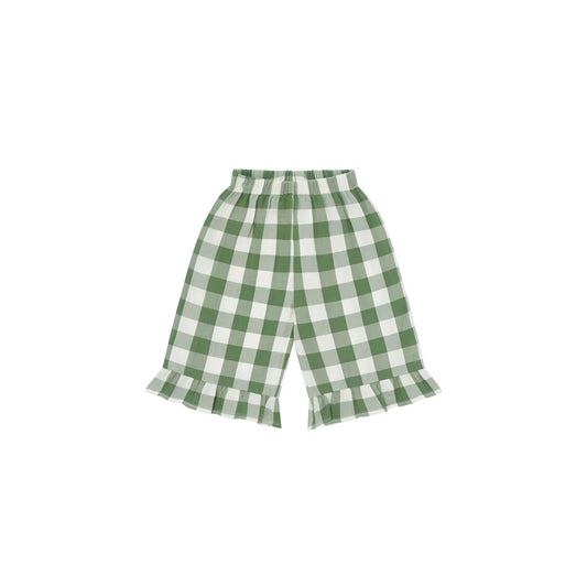 Frill Culottes Dill Gingham: Grün-weiße Karo-Shorts mit Rüschensaum