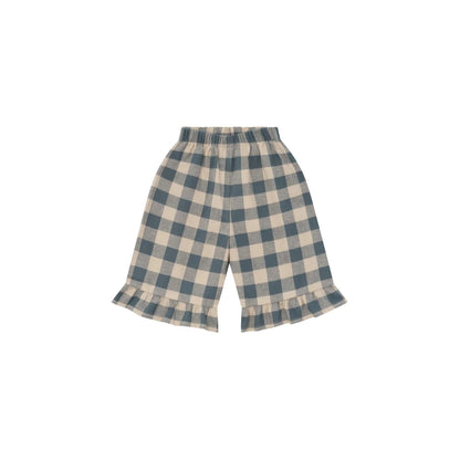 Organic Zoo Frill Culottes Fog Blue Gingham Detail
