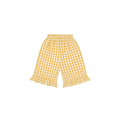 Frill Culottes Honeycomb Gingham: gelb-weiße Karo-Shorts mit Rüschensäumen