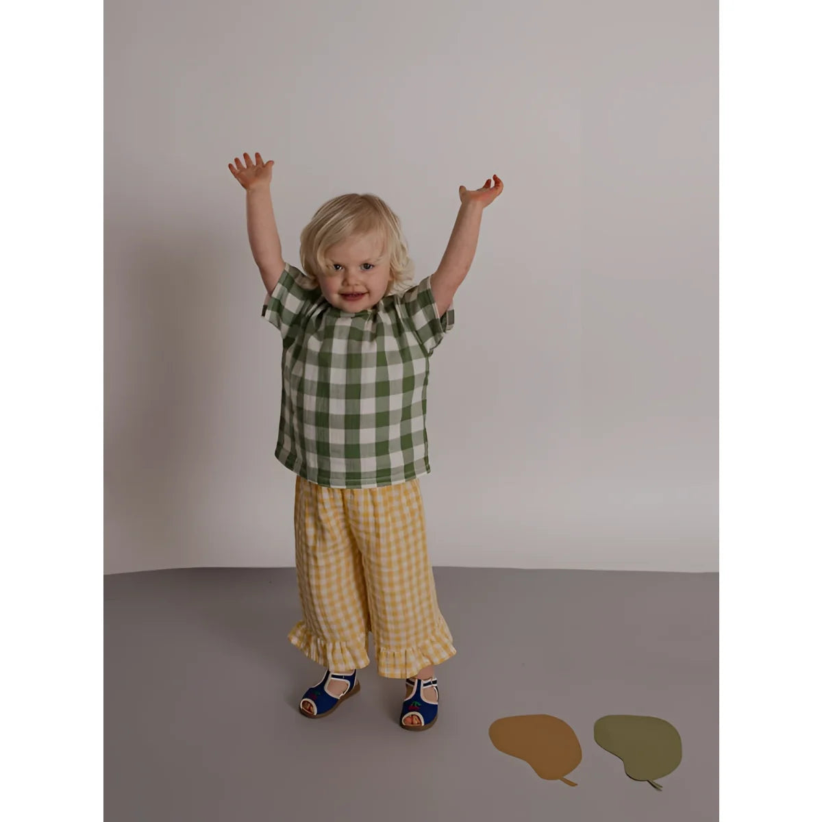 Kleinkind in Frill Culottes Honeycomb Gingham, Grün-Weiß kariert