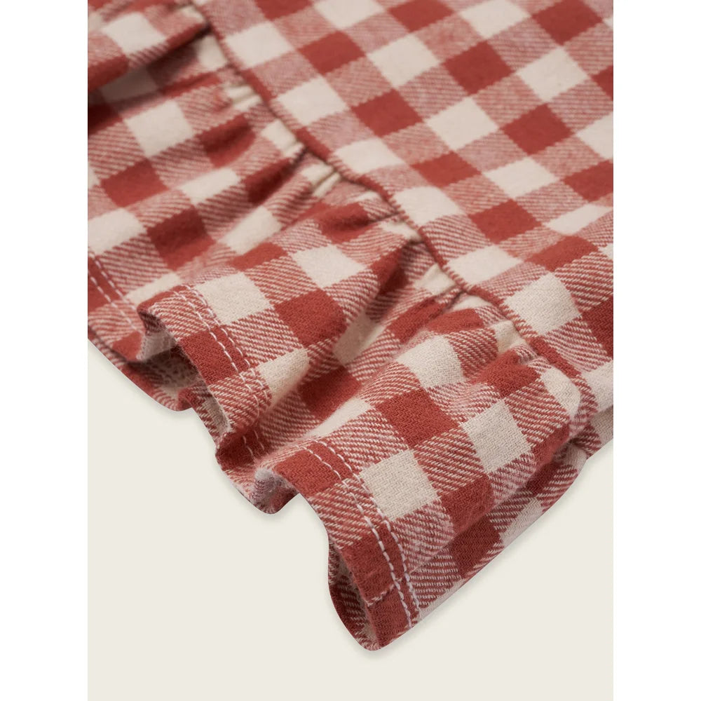 Rote und weiße Gingham-Stoffe mit Rüschensaum für Frill Culottes Paprika Gingham