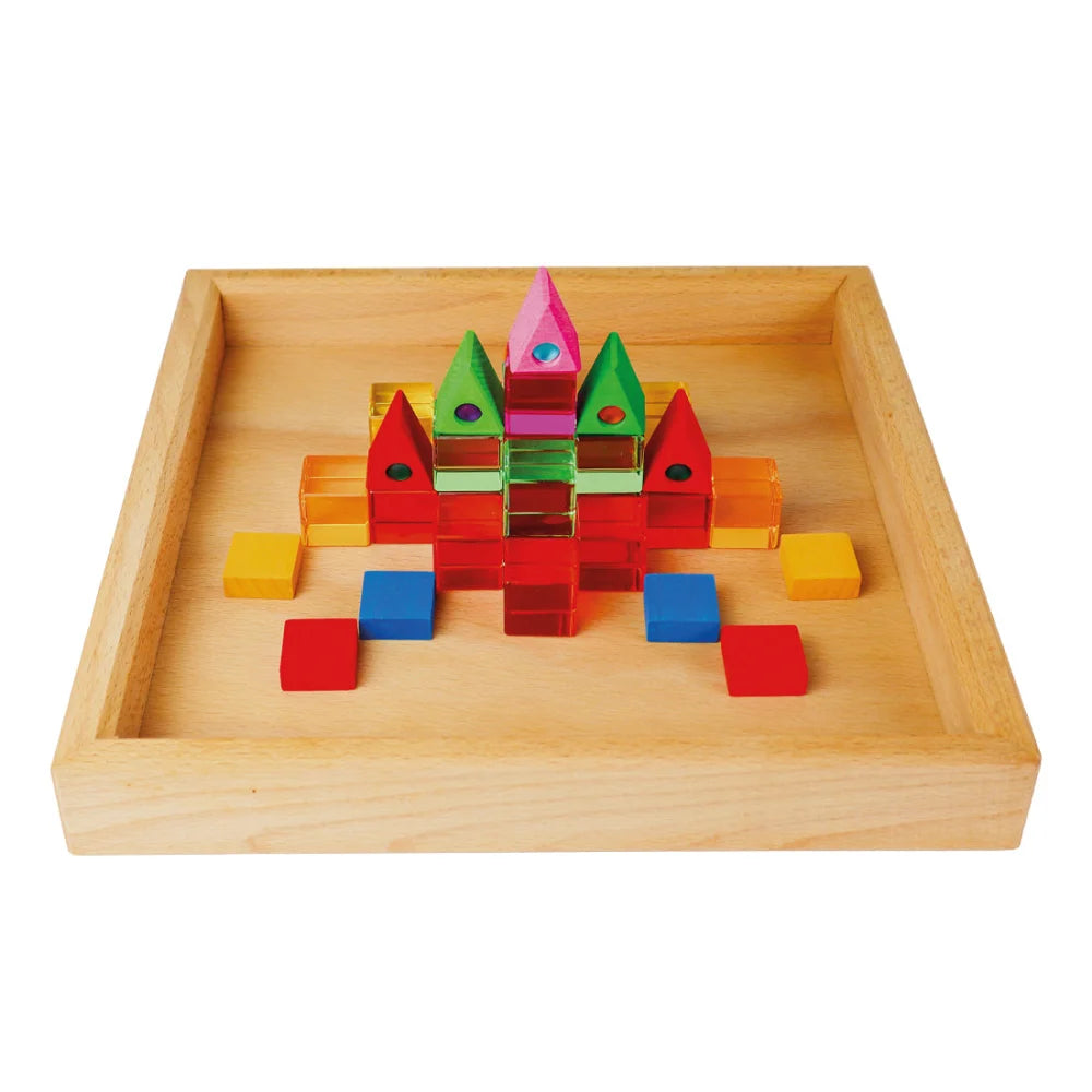 Bunte Holzbausteine Spielset im Game Tray 27,5 x 27,5 x 6 cm