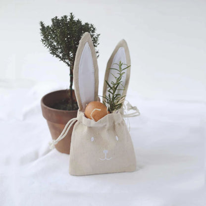 Beige Haschen-Geschenkbeutel 2er Set klein mit Stickereien