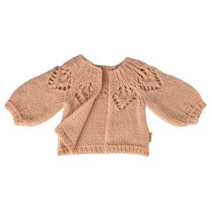 Gestrickte Maileg Strickjacke Grösse 3 Hellrosa Lace-Muster