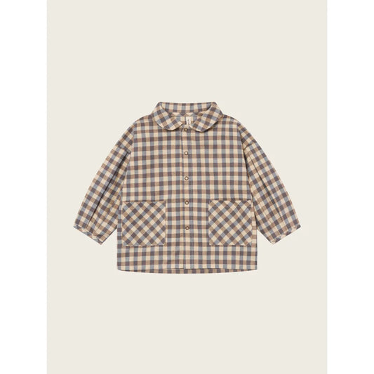 Gingham Lodge Shirt mit langen Ärmeln, Peter-Pan-Kragen und zwei Brusttaschen