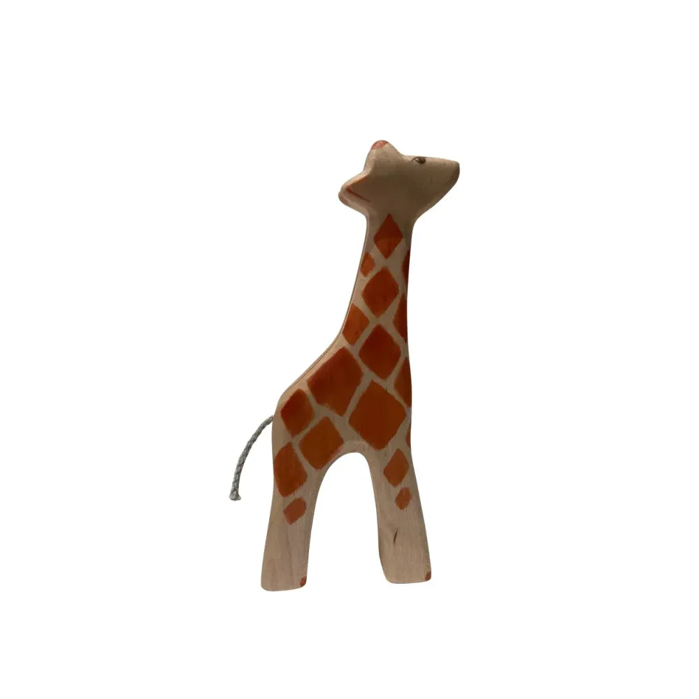 Holz Giraffe klein Spielzeug mit orangefarbenen Diamanten und Schnur Schweif