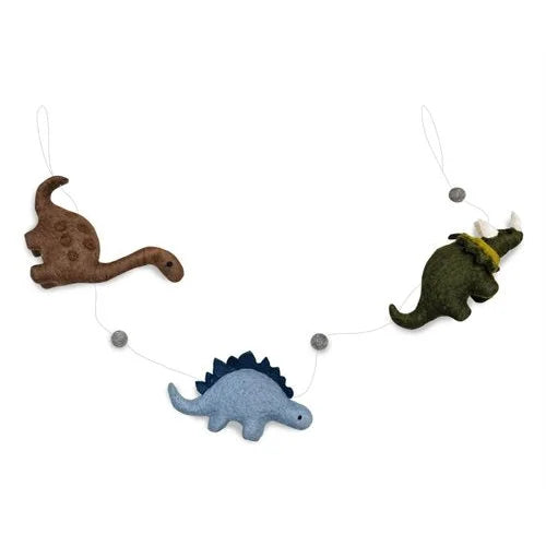 Weiche Filz-Dinosaurier-Girlande mit Brachiosaurus, Triceratops und Stegosaurus