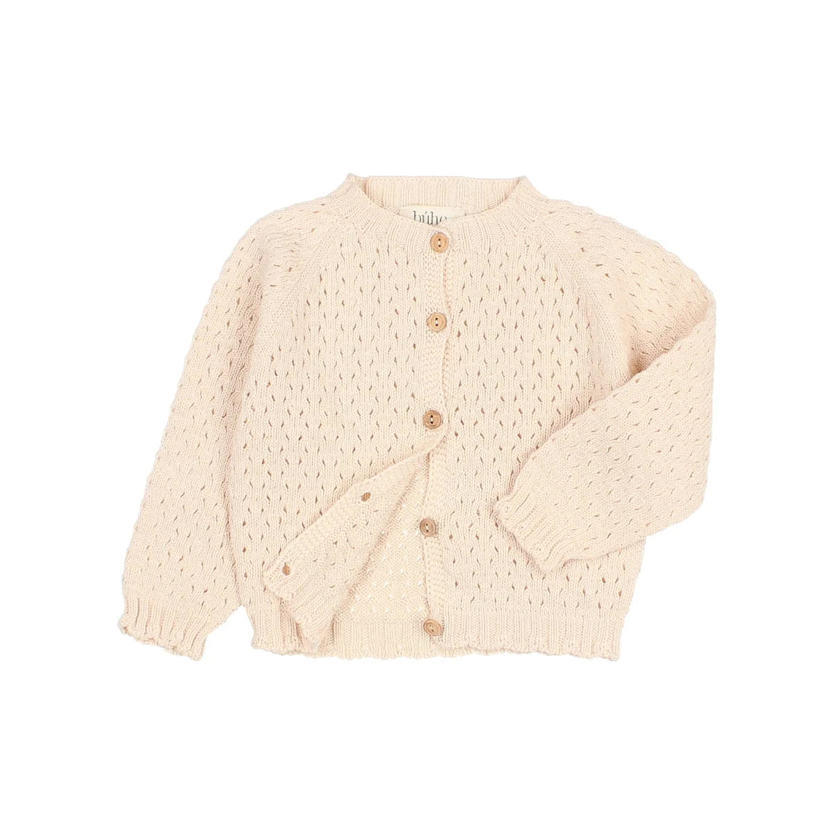 Ecru oder rose gestrickte cardigan mit Holzknöpfen und offener Maschenstruktur