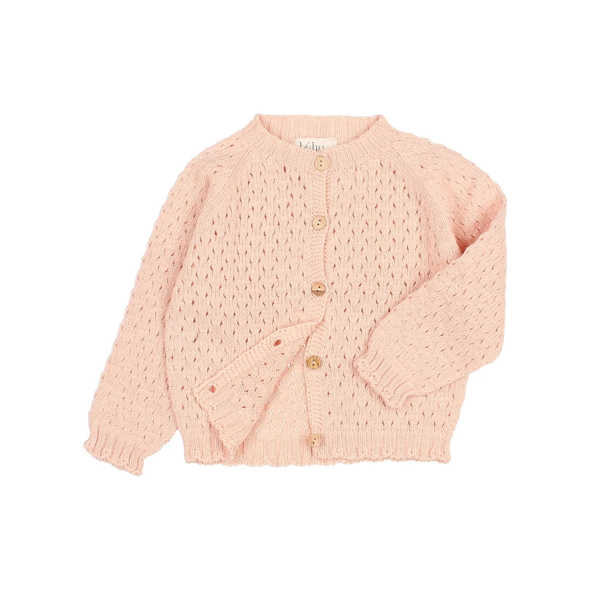 Rosa Strickjacke mit dekorativem Lochmuster und Knopfverschluss für Mädchen