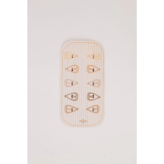 12er goldene Herz-Haarclips auf Holzteller, Glitter Sweetheart