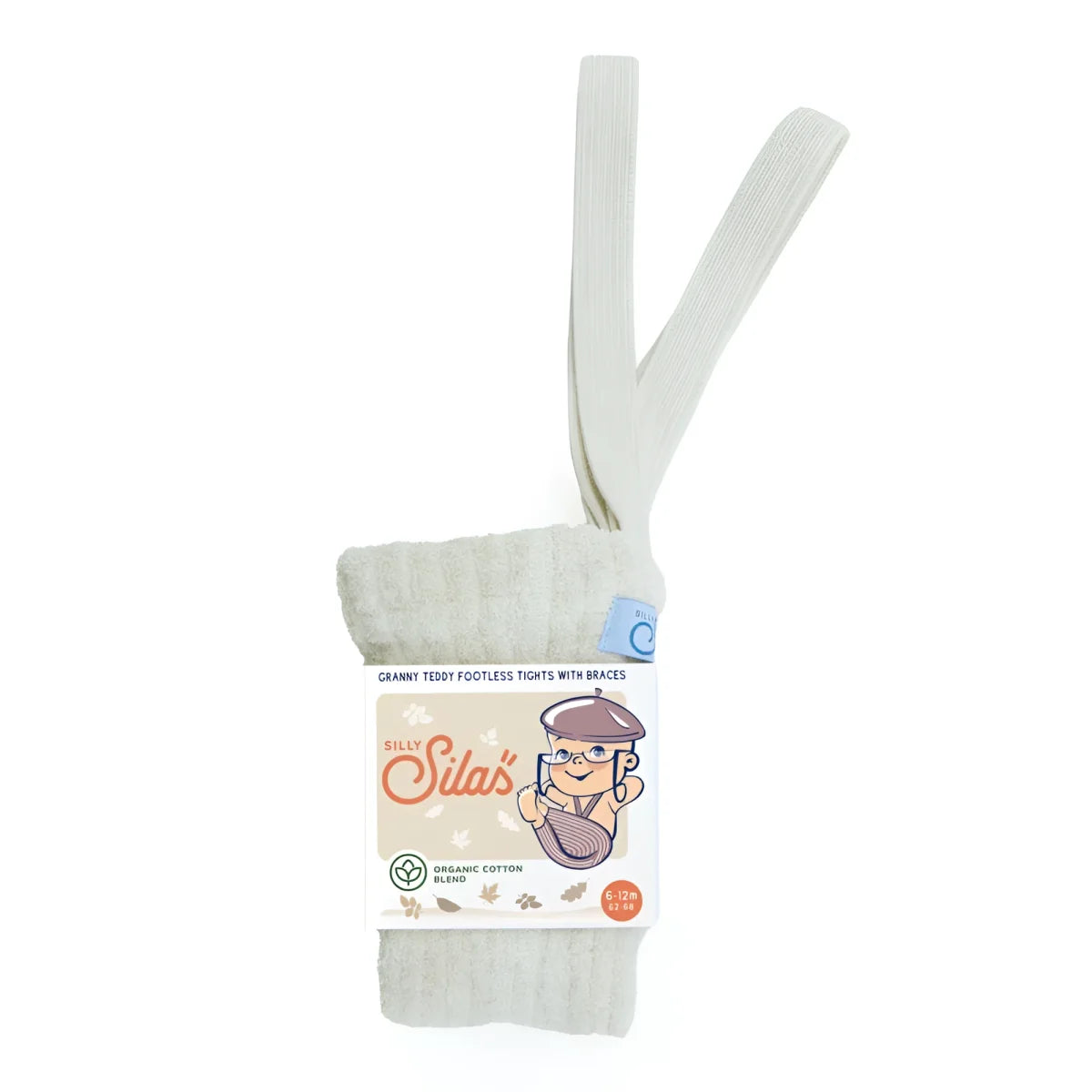Weiße Baumwollstrumpfhosen mit Kartonfigur-Label für Granny Teddy in Cremefarbe