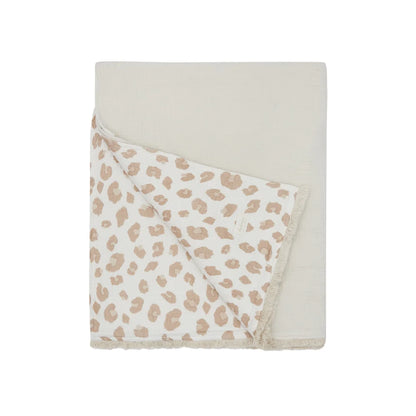 Reversible Grosse Tagesdecke mit solidem Creme- und Leo-Print Seite