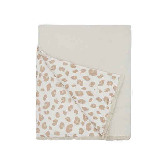 Reversible Grosse Tagesdecke mit solidem Creme- und Leo-Print Seite