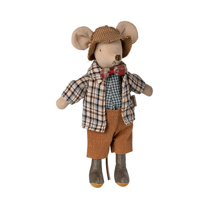 Süßer beige Maus-Plüsch Grossvater Maus in Karo-Jacke und Tweed-Hut