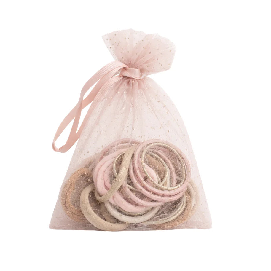 Billy loves Audrey Haargummi-Set Mixed Ponies: durchsichtige rosa Organza-Geschenktasche mit pastellfarbenen Haargummis