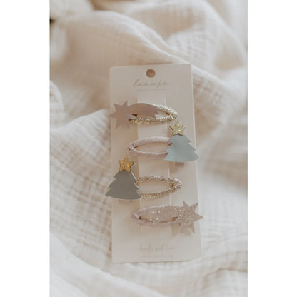 Vier Haaraccessoires mit Weihnachtsbaum und Stern-Design für festlichen Look