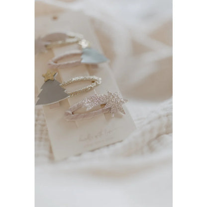 Festive Haarspangen mit Weihnachtsbaum und Stern Designs, glittery und solid styles