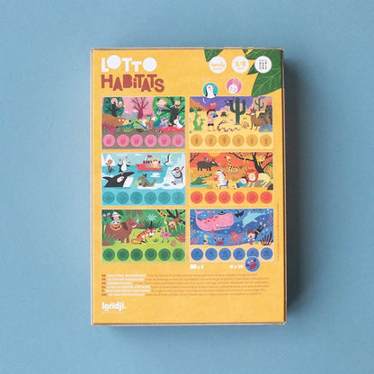 Gelbes Karton-Lotto für Habitats von Lendji mit Tieren in Habitaten