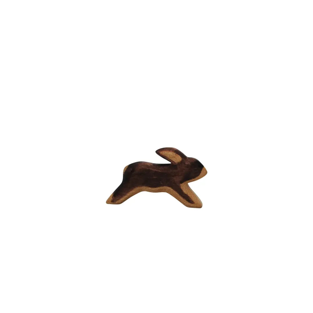Dunkelbrauner hölzerner Hasenfigur mit laufender Position für Produkt Hase laufend