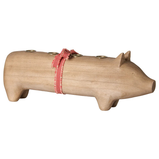 Maileg Holz-Kerzenhalter Schwein Advent Gross Natur