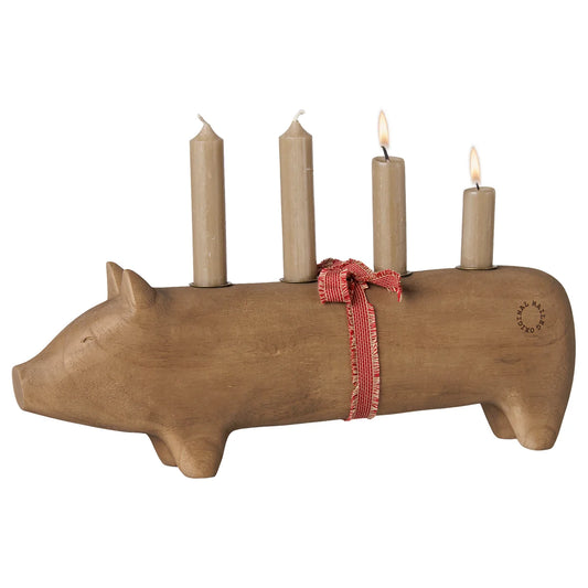 Maileg Holz-Kerzenhalter Schwein Advent Gross Natur
