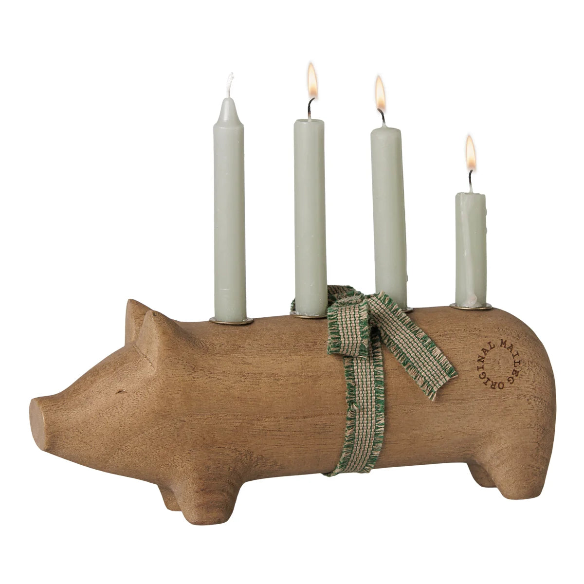 Maileg Holz-Kerzenhalter Schwein Advent Medium Natur