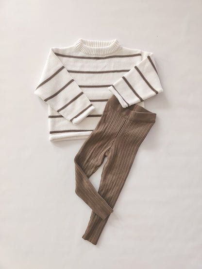 Irregular rib knit Leggings | Coffee - Leggings