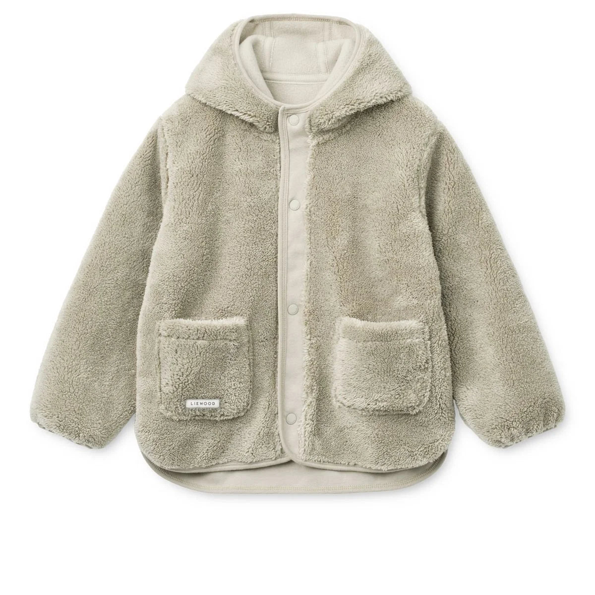 Eine gemütliche olivgrüne fleecejacke mina mist mit weichem außenstoff und passenden taschenklappen
