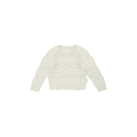 Creme Strickpullover mit Lochmuster, nachhaltige Babykleidung Schweiz