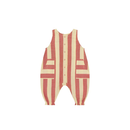 Weiches ärmelloses Baby-Höschen in Korallen-Creme-Streifen, Jumpsuit Tomato Stripes