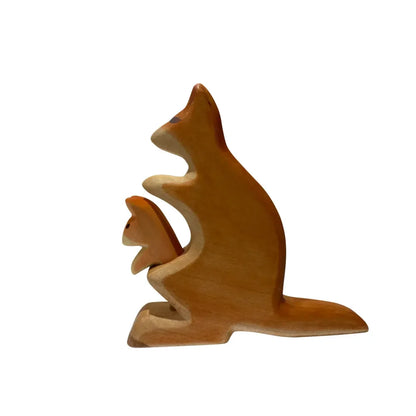 Holz-Känguru mit Baby Spielzeug, handgefertigt, naturfarben, langlebig und umweltfreundlich