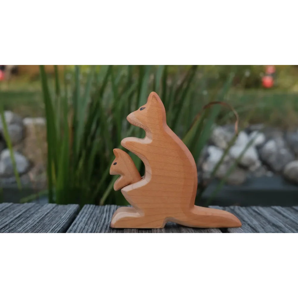 Holz-Känguru mit Baby Figur, handgefertigt, dekoratives Tiermodell