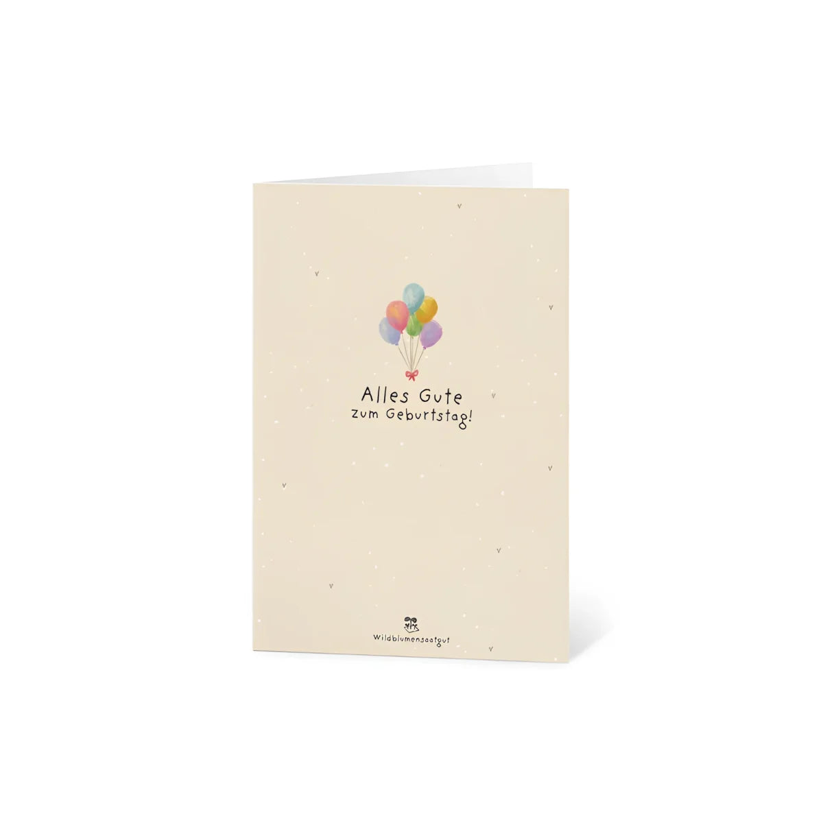 Eine weiche cremefarbene karte mit bunten luftballons und alles gute zum geburtstag text für geschenke für neugeborene