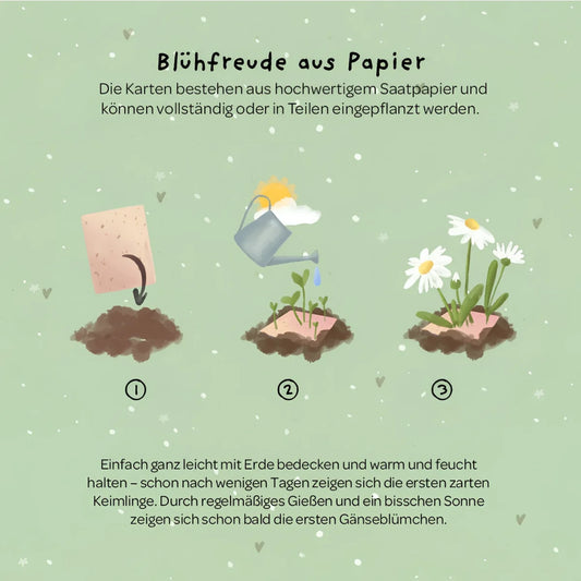 Pink samenpapier karte danke dass du mir beim wachsen geholfen hast nachhaltige babykleidung schweiz geschenke für neugeborene